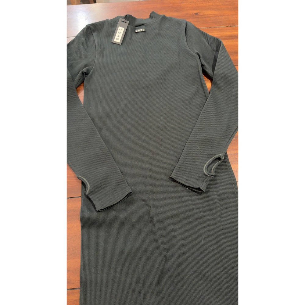 LSKD Minimal‎ Ribbed Seamless Dress Dark Forest Green Quarter Zip Size L NEW NWT - Picture 11 of 14